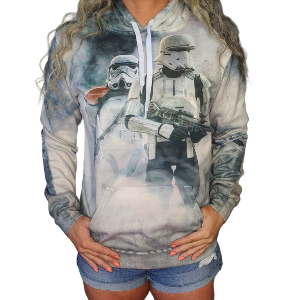 Star Wars Storm Trooper Sweatshirt Womens Large White Gray Black Tie Dye Hoodie
